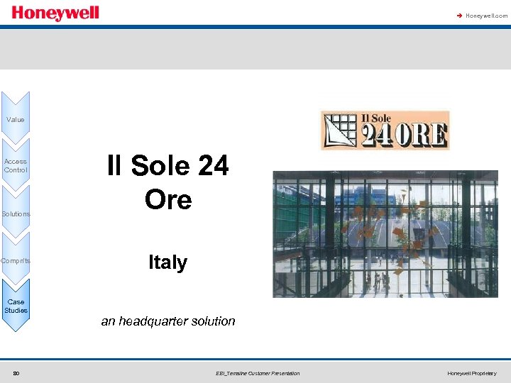 à Honeywell. com Value Access Control Solutions Compn'ts Case Studies 80 Il Sole 24