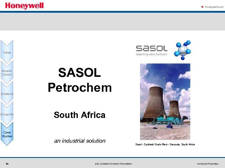 à Honeywell. com Value Access Control Solutions Compn'ts Case Studies 84 SASOL Petrochem South