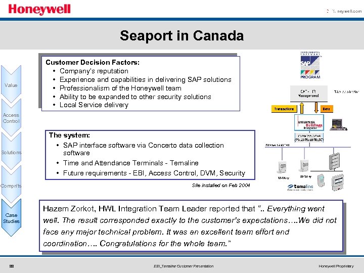 The Solution à Honeywell. com Seaport in Canada Value Customer Decision Factors: • Company’s