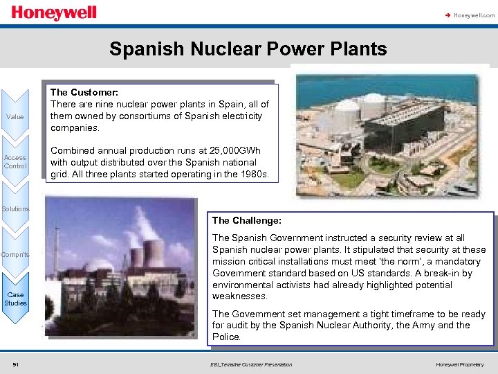 à Honeywell. com Spanish Nuclear Power Plants Value Access Control The Customer: There are