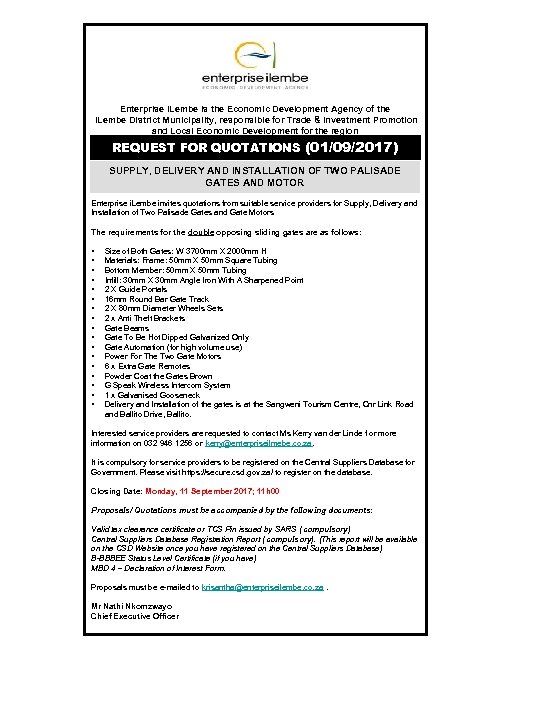 Enterprise i. Lembe is the Economic Development Agency of the i. Lembe District Municipality,