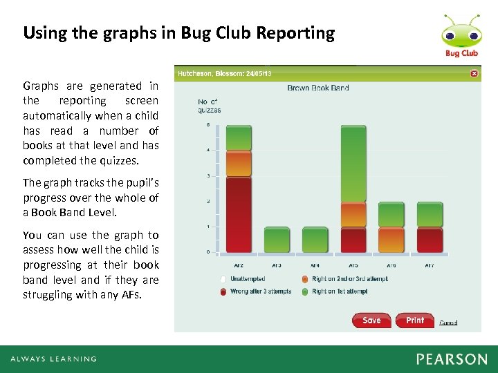 Using the graphs in Bug Club Reporting Graphs are generated in the reporting screen