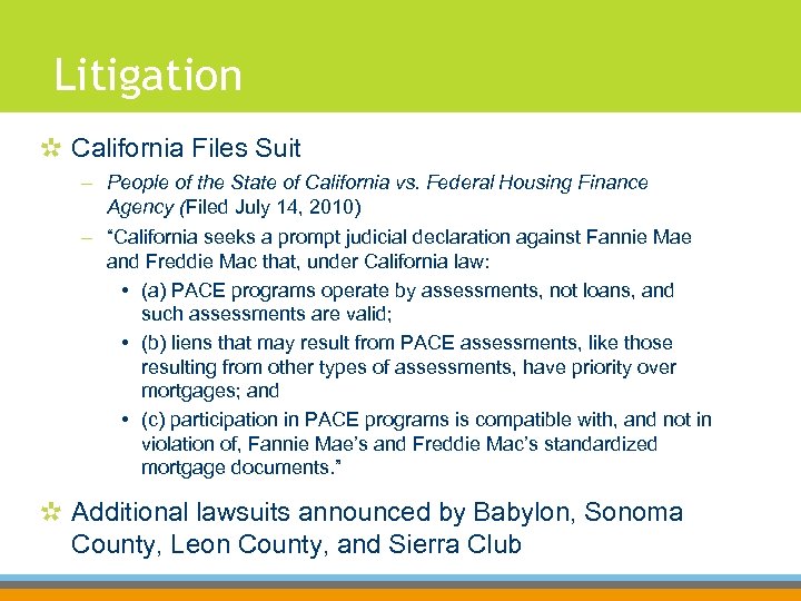 Litigation California Files Suit – People of the State of California vs. Federal Housing