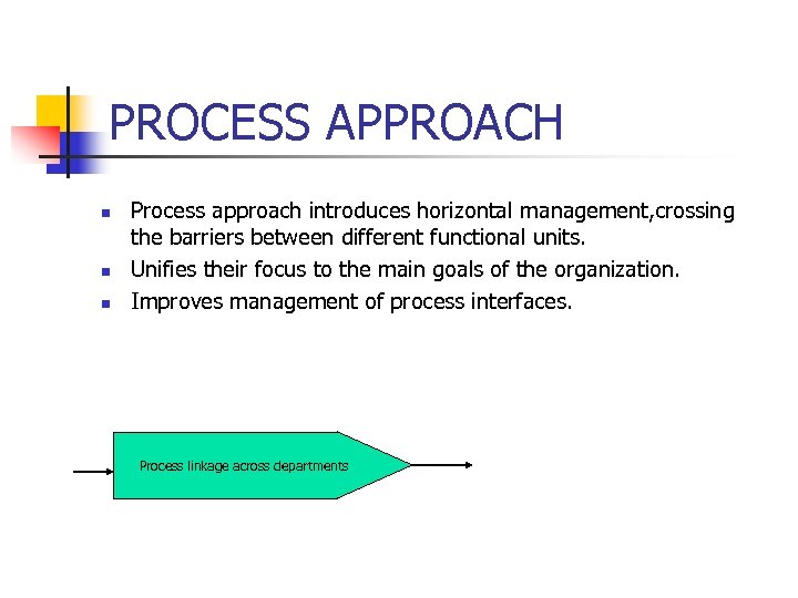 PROCESS APPROACH n n n Process approach introduces horizontal management, crossing the barriers between