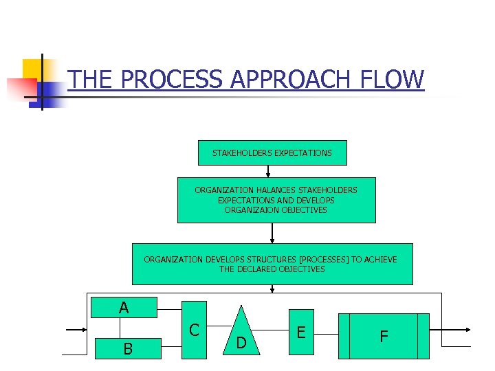 THE PROCESS APPROACH FLOW STAKEHOLDERS EXPECTATIONS ORGANIZATION HALANCES STAKEHOLDERS EXPECTATIONS AND DEVELOPS ORGANIZAION OBJECTIVES