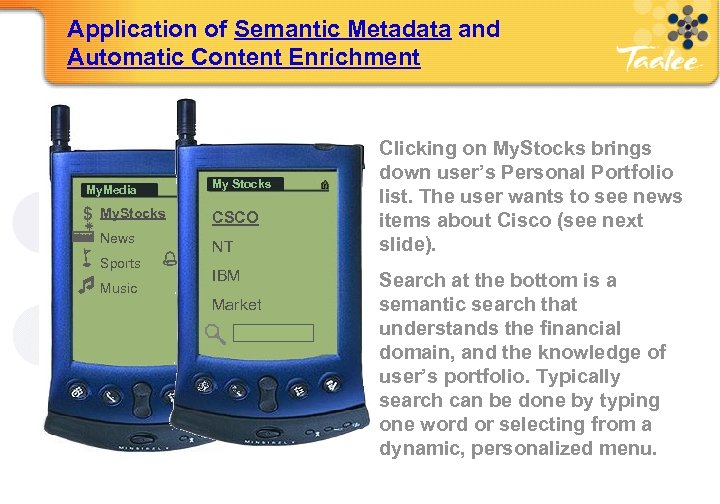 Application of Semantic Metadata and Automatic Content Enrichment My. Media My Stocks $ CSCO