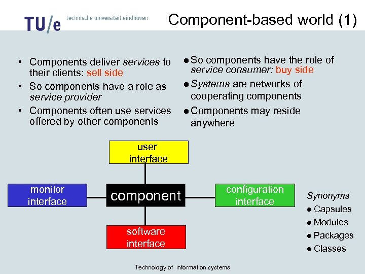 Component-based world (1) • Components deliver services to their clients: sell side • So