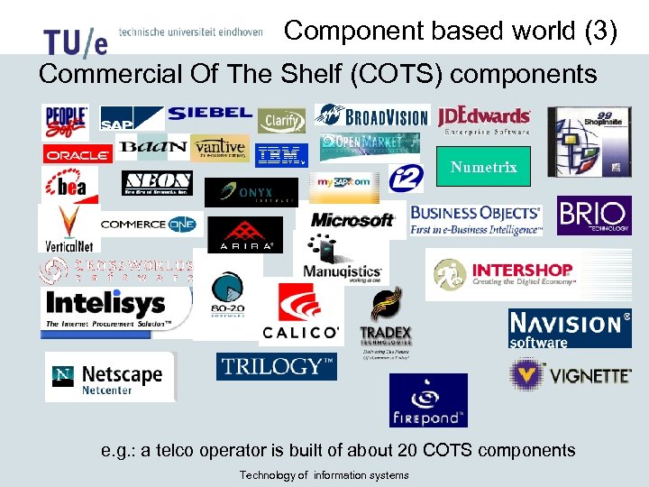 Component based world (3) Commercial Of The Shelf (COTS) components Numetrix e. g. :