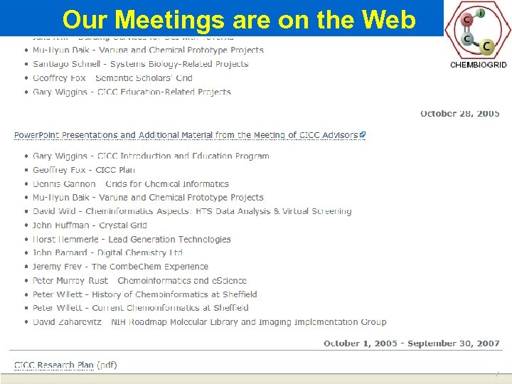 Our Meetings are on the Web 7 