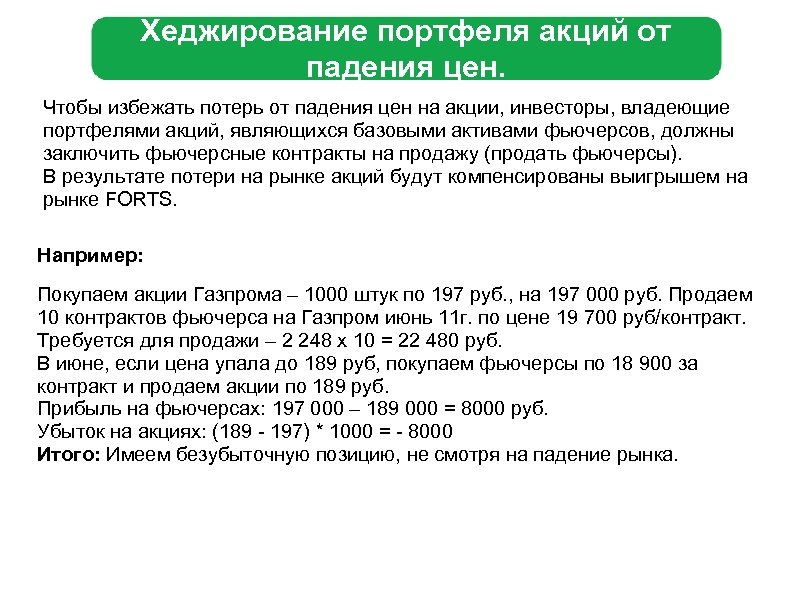 Хеджирование портфеля акций от падения цен. Чтобы избежать потерь от падения цен на акции,