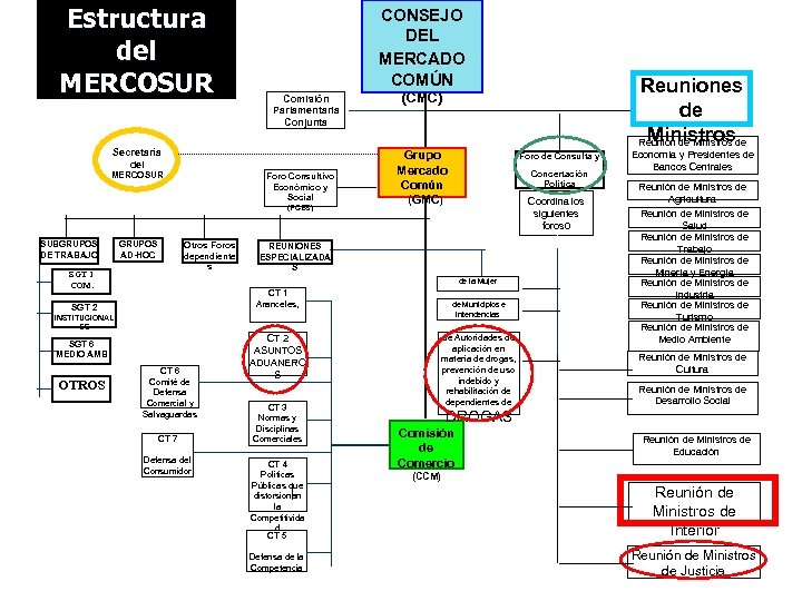 Estructura del MERCOSUR CONSEJO DEL MERCADO COMÚN Comisión Parlamentaria Conjunta Secretaría del MERCOSUR Foro