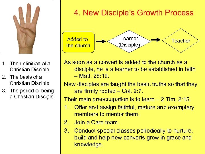  4. New Disciple’s Growth Process Added to the church 1. The definition of