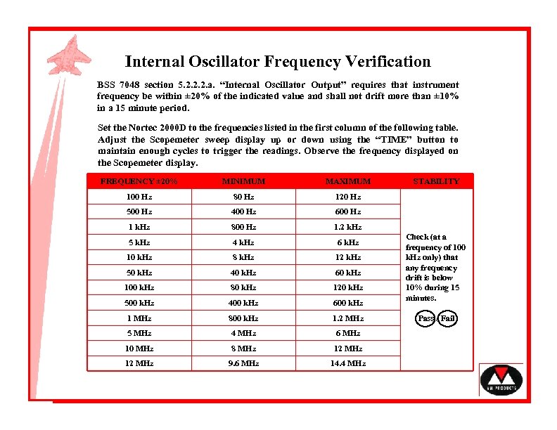 Internal Oscillator Frequency Verification BSS 7048 section 5. 2. 2. 2. a. “Internal Oscillator