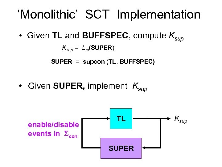 ‘Monolithic’ SCT Implementation • Given TL and BUFFSPEC, compute Ksup = Lm(SUPER) SUPER =