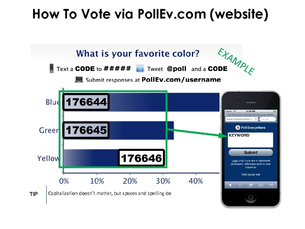 How To Vote via Poll. Ev. com (website) EX AM TIP Capitalization doesn’t matter,