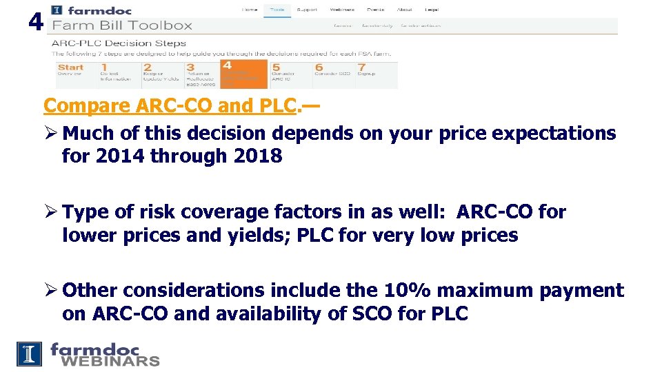 4 Compare ARC-CO and PLC. — Ø Much of this decision depends on your