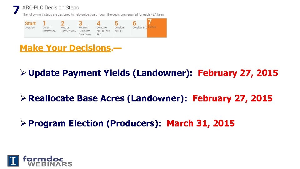 7 Make Your Decisions. — Ø Update Payment Yields (Landowner): February 27, 2015 Ø