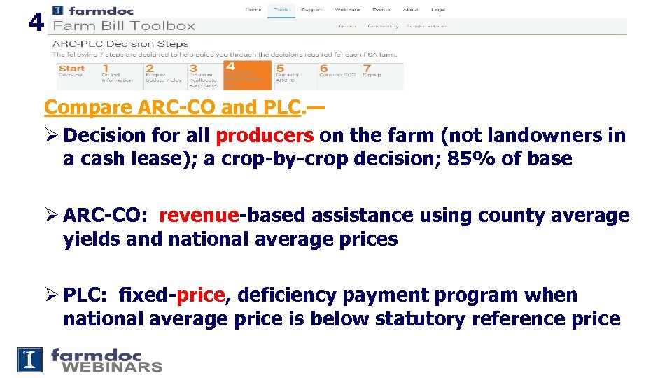 4 Compare ARC-CO and PLC. — Ø Decision for all producers on the farm