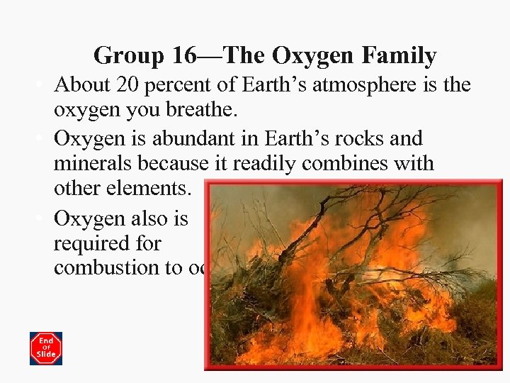 Group 16—The Oxygen Family • About 20 percent of Earth’s atmosphere is the oxygen