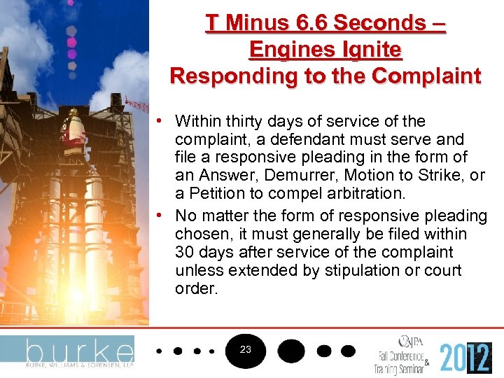 T Minus 6. 6 Seconds – Engines Ignite Responding to the Complaint • Within