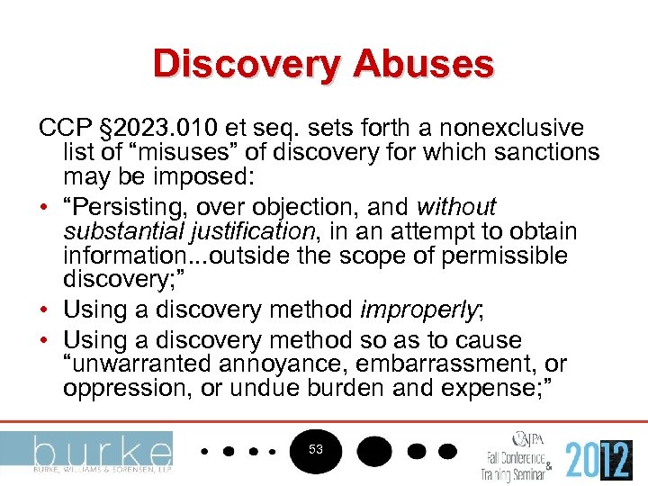 Discovery Abuses CCP § 2023. 010 et seq. sets forth a nonexclusive list of
