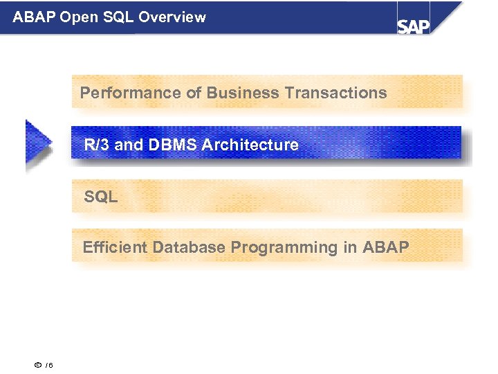 ABAP Open SQL Overview Performance of Business Transactions R/3 and DBMS Architecture SQL Efficient
