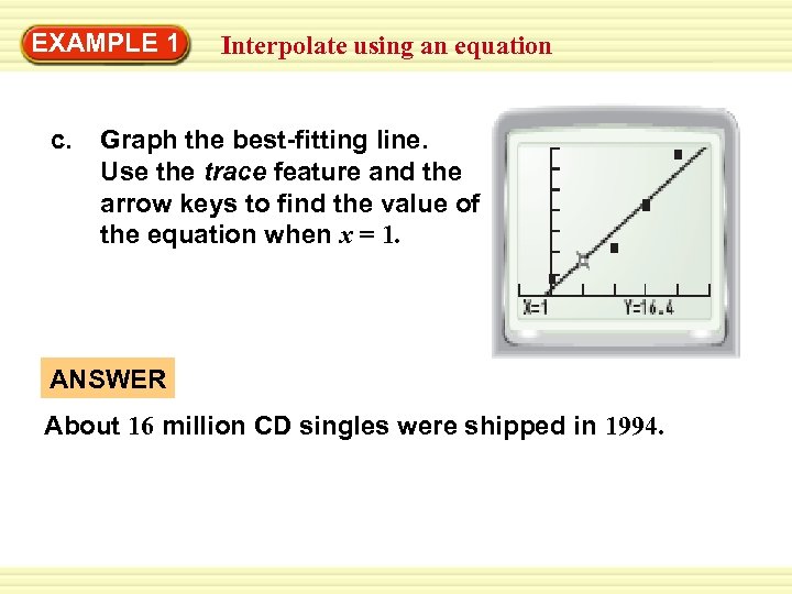 EXAMPLE 1 c. Interpolate using an equation Graph the best-fitting line. Use the trace