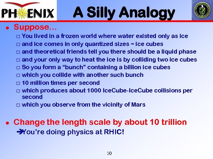 A Silly Analogy l Suppose… You lived in a frozen world where water existed