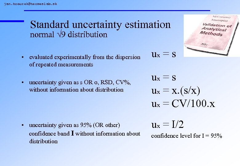 jan. hrouzek@hermeslab. sk Standard uncertainty estimation normal 9 distribution • evaluated experimentally from the