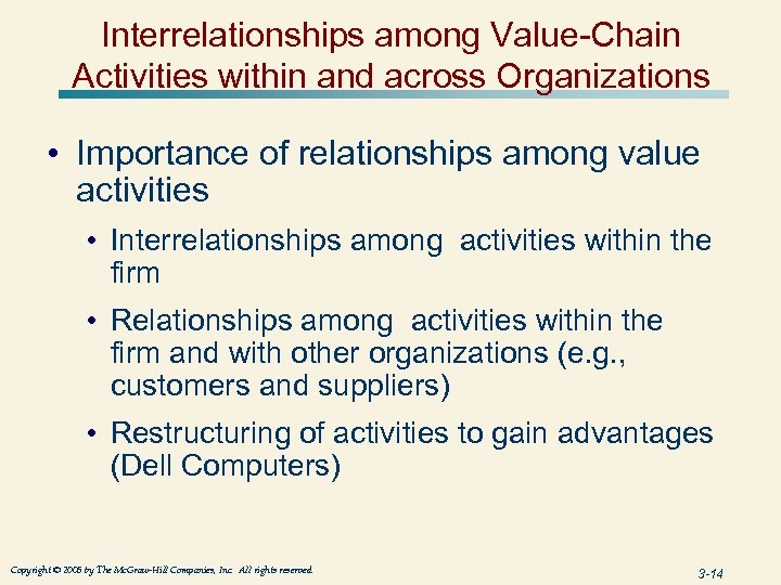 Interrelationships among Value-Chain Activities within and across Organizations • Importance of relationships among value