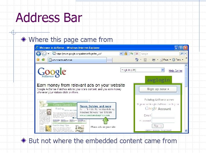 Address Bar Where this page came from awglogin But not where the embedded content