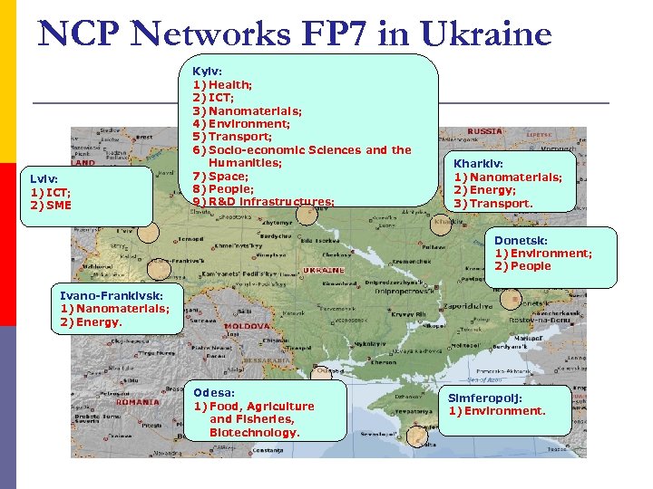 NCP Networks FP 7 in Ukraine Lviv: 1) ICT; 2) SME Kyiv: 1) Health;