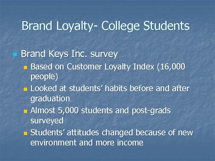 Brand Loyalty- College Students n Brand Keys Inc. survey Based on Customer Loyalty Index