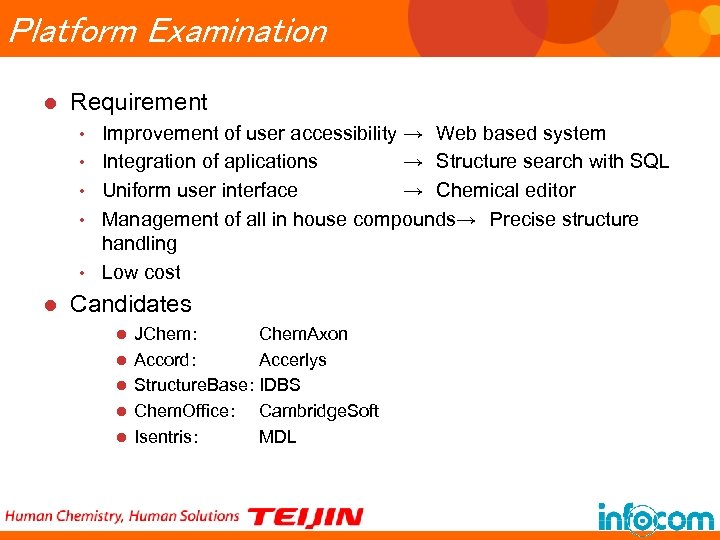 Platform Examination l Requirement • • • l Improvement of user accessibility →　Web based