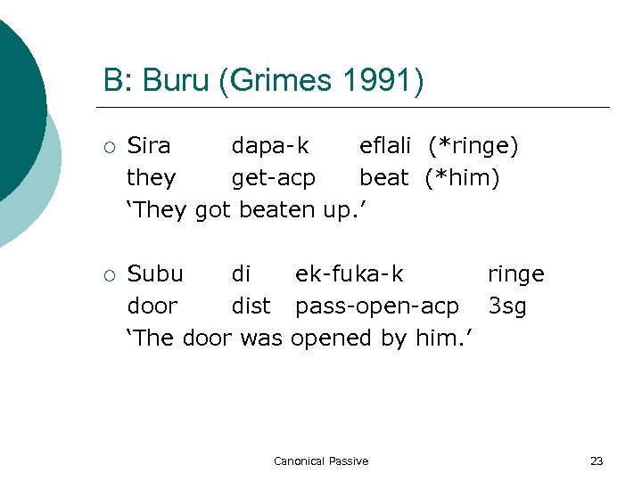 B: Buru (Grimes 1991) ¡ Sira dapa-k eflali (*ringe) they get-acp beat (*him) ‘They