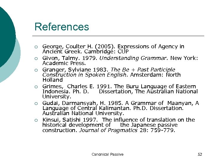 References ¡ ¡ ¡ George, Coulter H. (2005). Expressions of Agency in Ancient Greek.