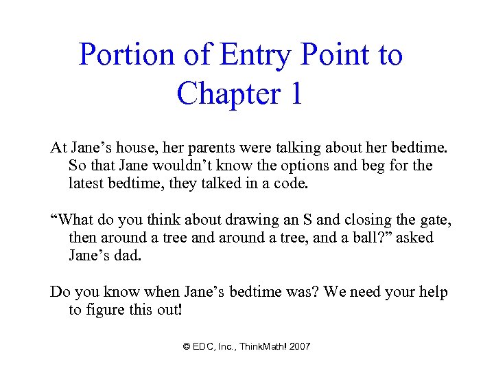 Portion of Entry Point to Chapter 1 At Jane’s house, her parents were talking