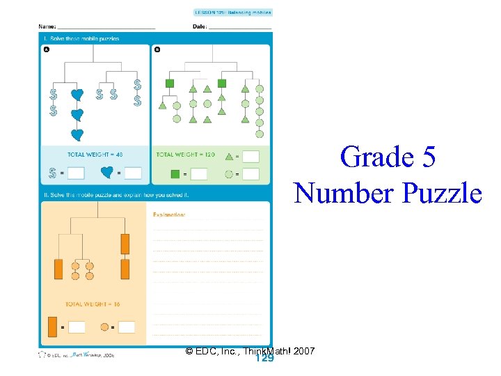 Grade 5 Number Puzzle © EDC, Inc. , Think. Math! 2007 