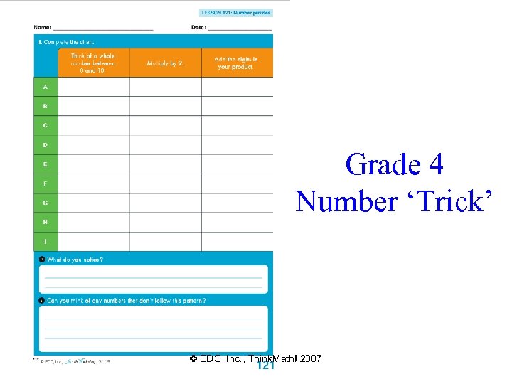 Grade 4 Number ‘Trick’ © EDC, Inc. , Think. Math! 2007 