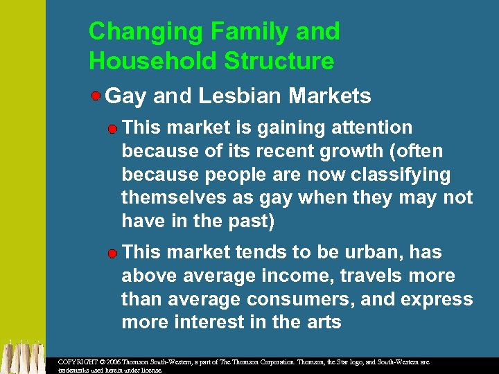 Changing Family and Household Structure Gay and Lesbian Markets This market is gaining attention