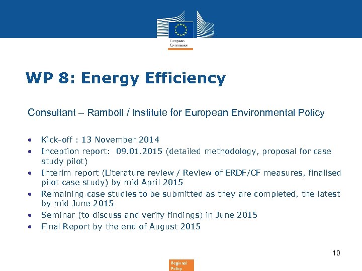 WP 8: Energy Efficiency Consultant – Ramboll / Institute for European Environmental Policy •