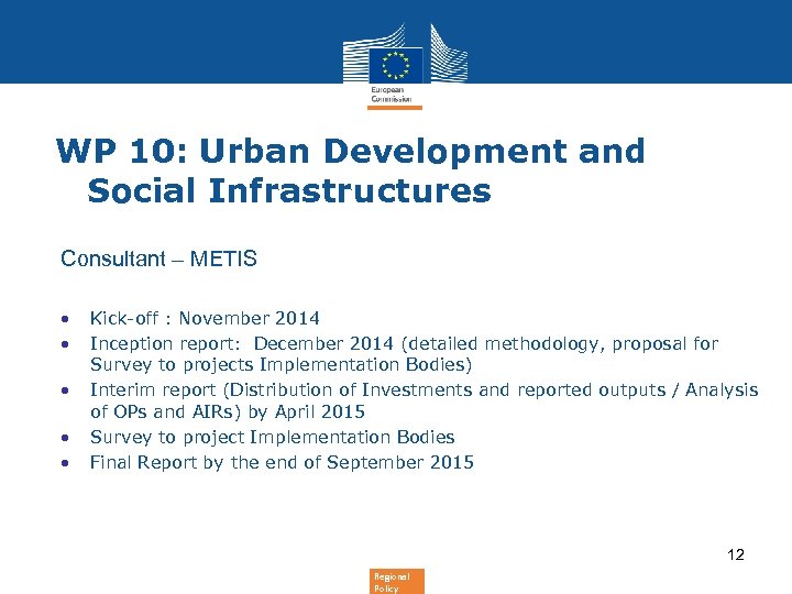 WP 10: Urban Development and Social Infrastructures Consultant – METIS • • • Kick-off