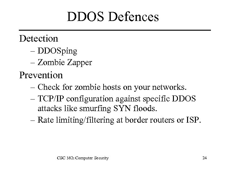 DDOS Defences Detection – DDOSping – Zombie Zapper Prevention – Check for zombie hosts
