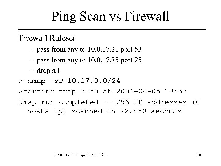 Ping Scan vs Firewall Ruleset – pass from any to 10. 0. 17. 31