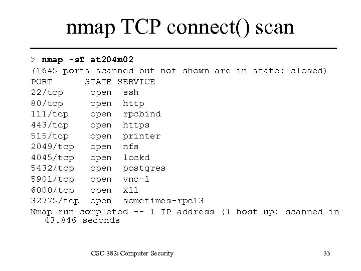 nmap TCP connect() scan > nmap -s. T at 204 m 02 (1645 ports