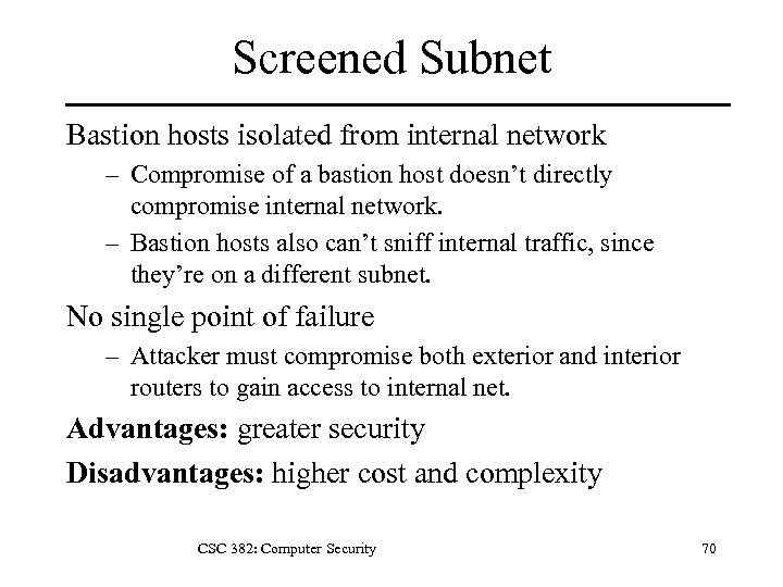 Screened Subnet Bastion hosts isolated from internal network – Compromise of a bastion host