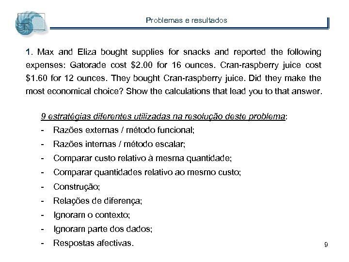 Problemas e resultados 1. Max and Eliza bought supplies for snacks and reported the
