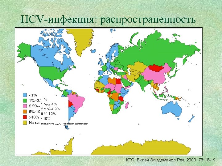 HCV-инфекция: распространенность <1% 1 %-2. 4% 2. 5 %-4. 9% 5 %-10% > 10%