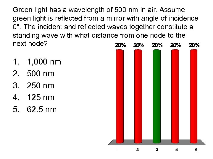 Green light has a wavelength of 500 nm in air. Assume green light is