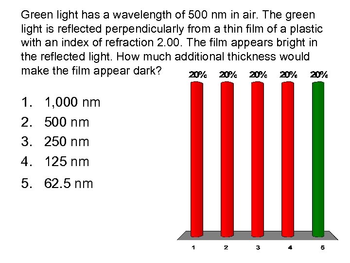 Green light has a wavelength of 500 nm in air. The green light is